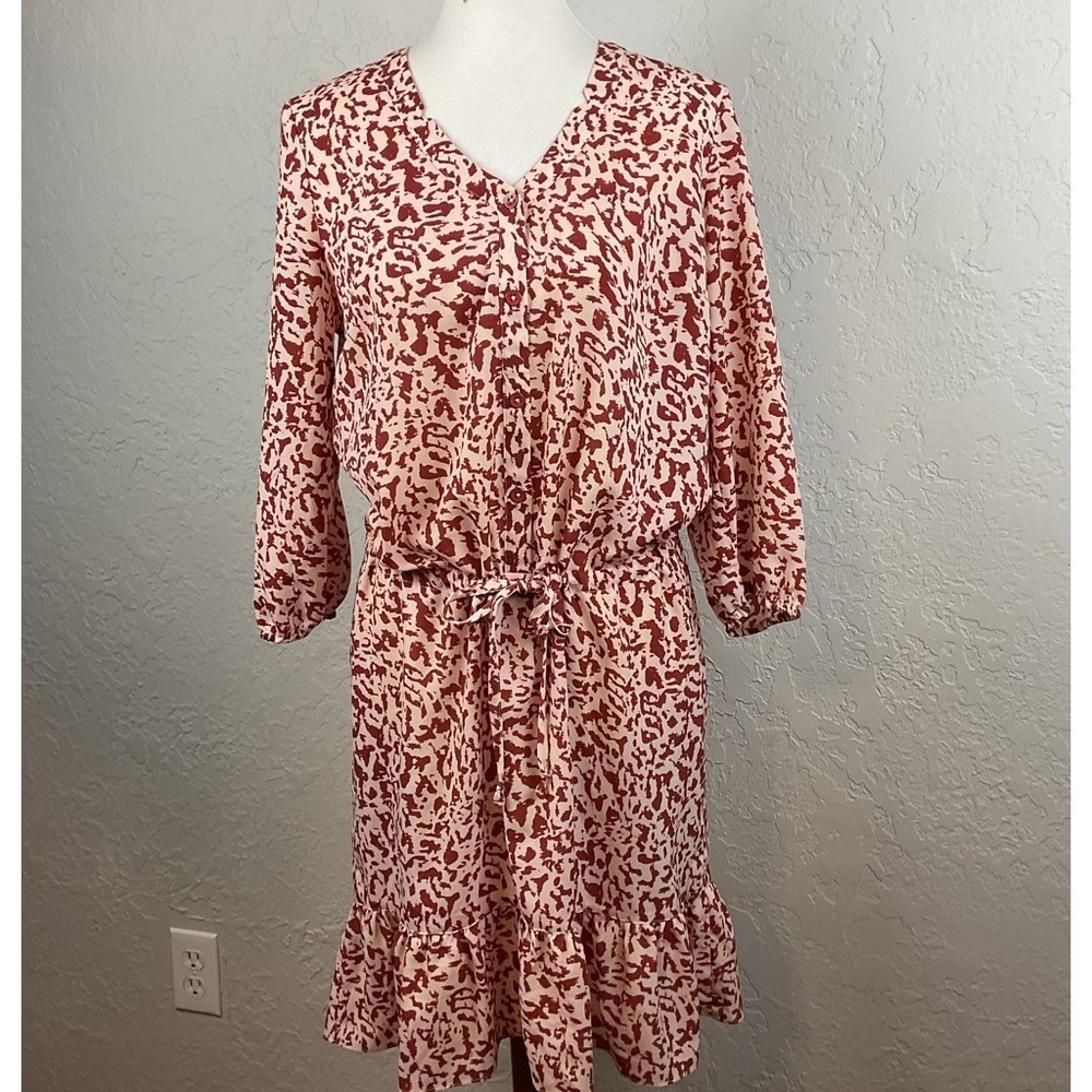 Cabi Sienna V Neck Drawstring Waist Ruffle Hem Mini Dress Sz Small